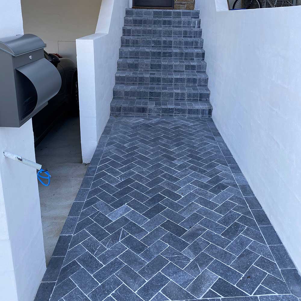 Zen Bluestone Antique Cobble 200x100x30mm Natural Stone Pavers - 1st Quality - Laid on Stairs and Path- Available at Simon's Seconds
