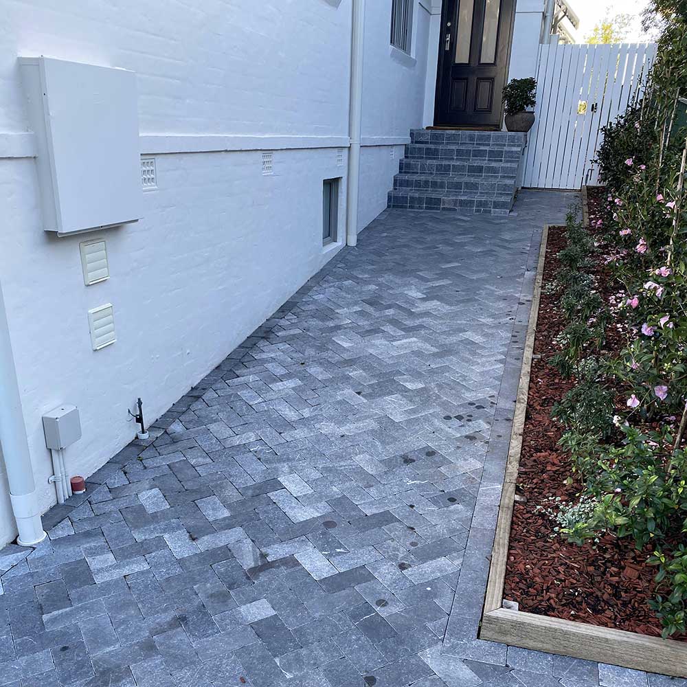 Zen Bluestone Antique Cobble 200x100x30mm Natural Stone Pavers - 1st Quality - Laid on Stairs and Pathway - Available at Simon's Seconds